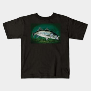 Striped Bass Fishing Art Print Kids T-Shirt